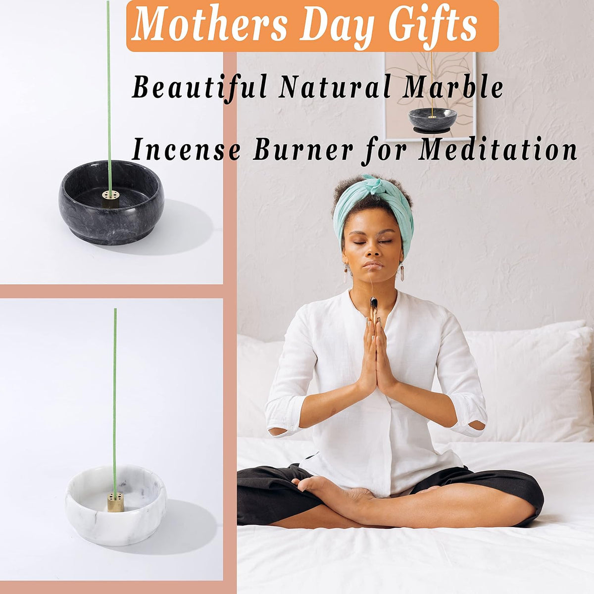 Incense Holder, Natural Marble Incense Holder for Sticks with 9 Incense Holes, Handmade Incense Stick Burner Ideal for Smudging, Decoration
