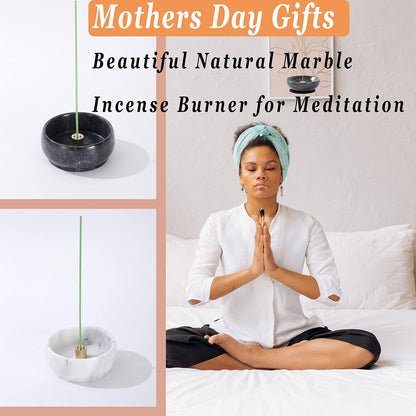Incense Holder, Natural Marble Incense Holder for Sticks with 9 Incense Holes, Handmade Incense Stick Burner Ideal for Smudging, Decoration