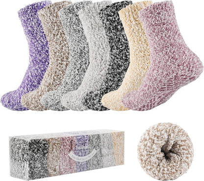 Bulinlulu Fuzzy Socks with Grips Plush Sleep Cozy Winter Soft Hospital Fluffy Socks for Womens Mens Gifts
