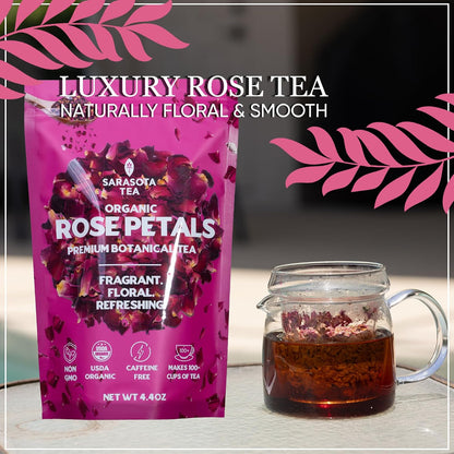Organic Rose Petals 4.4oz | USDA Organic Dried Rose Petals for Tea, Culinary & Baking | Edible Rose Flowers | Caffeine Free Herbal Tea | Non-GMO | Floral & Aromatic