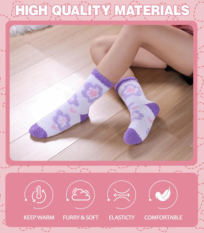 LANLEO Fuzzy Socks for Women Fluffy Slipper Winter Warm Soft Cozy Microfiber Plush Sleeping Heart Socks