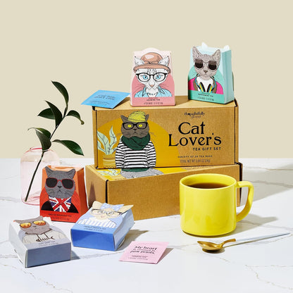 Thoughtfully Gourmet Cat Lover's Tea Gift Set: Includes 24 Teas in 6 Flavors with Stylish Cat Art and Fun Quotes for Cat Moms and Dads, Set of 24