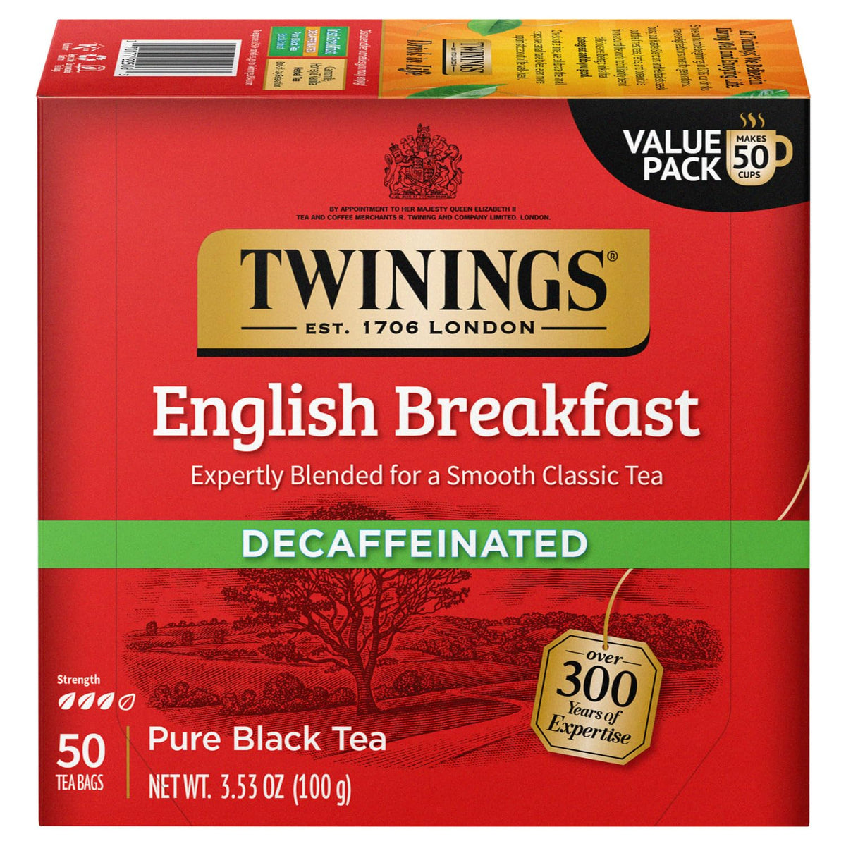 Twinings English Breakfast Tea, Decaffeinated Black Tea - Lively and Refreshing Decaf Tea Bags Individually Wrapped, 50 Count