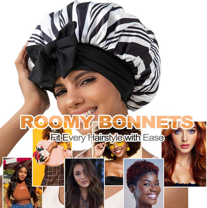 GDTOGRT Satin Silk Bonnet for Sleeping Women - Double Layer Sleep Hair Bonnets Caps for Curly Braid Hair with Tie Band