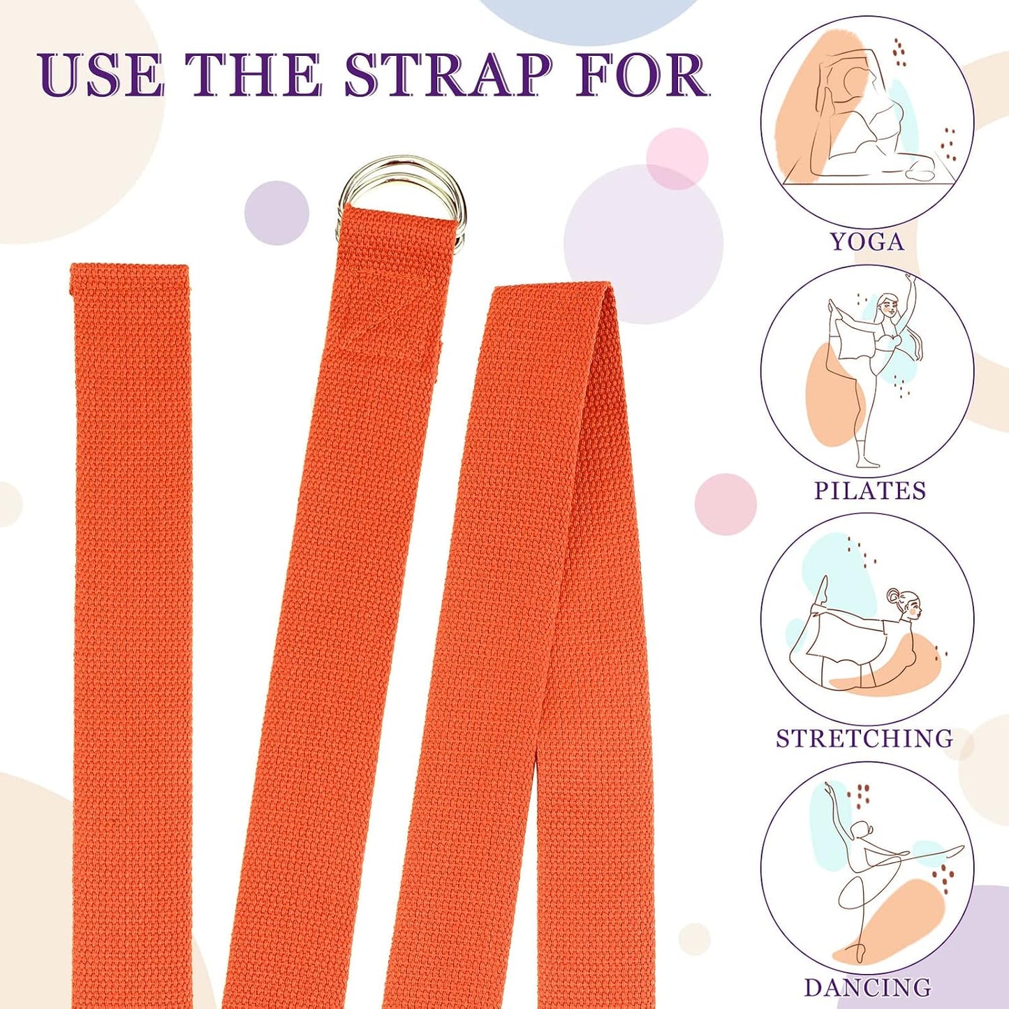 Leyndo Yoga Strap Stretching Pilates Exercise Adjustable Straps 6 ft Non Elastic Yoga Belt with Adjustable D Ring Buckle for Pilates Gym Workouts Fitness