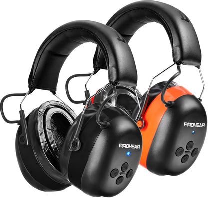 PROHEAR 037 Bluetooth 6.0 Hearing Protection Headphones with Rechargeable 1500mAh Battery, 30dB SNR Safety Noise Reduction Ear Muffs 120H Playtime for Mowing, Workshops, Snowblowing - Black