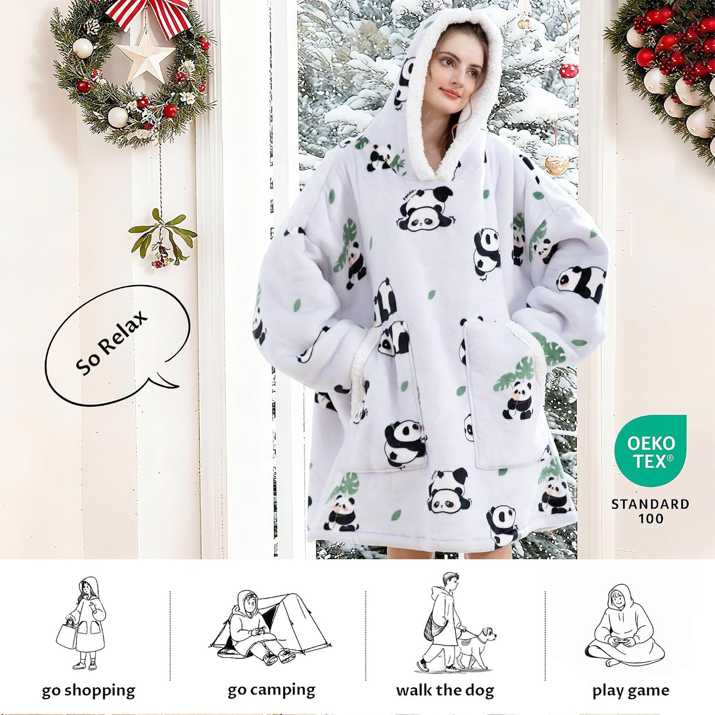 Kipswiza Wearable Blanket Hoodie Gifts for Women and Men, Oversized Cozy Warm Flannel Sherpa Hooded Blankets Sweatshirt with Giant Pockets for Adult and Teens, Dark Gray