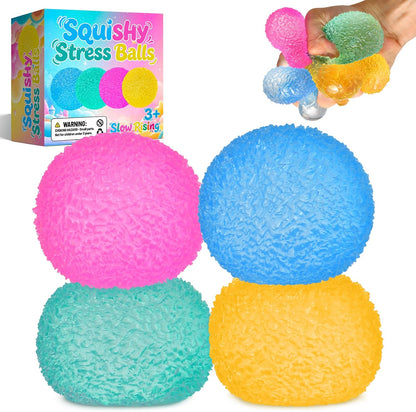 4 Packs Stress Balls for Kids Adult, Stretch and Squeeze Stress Balls for Anxiety Relief, Sensory Squishy Ball for Classroom Prizes Birthday Party Favor Gifts (Squeeze Ball)