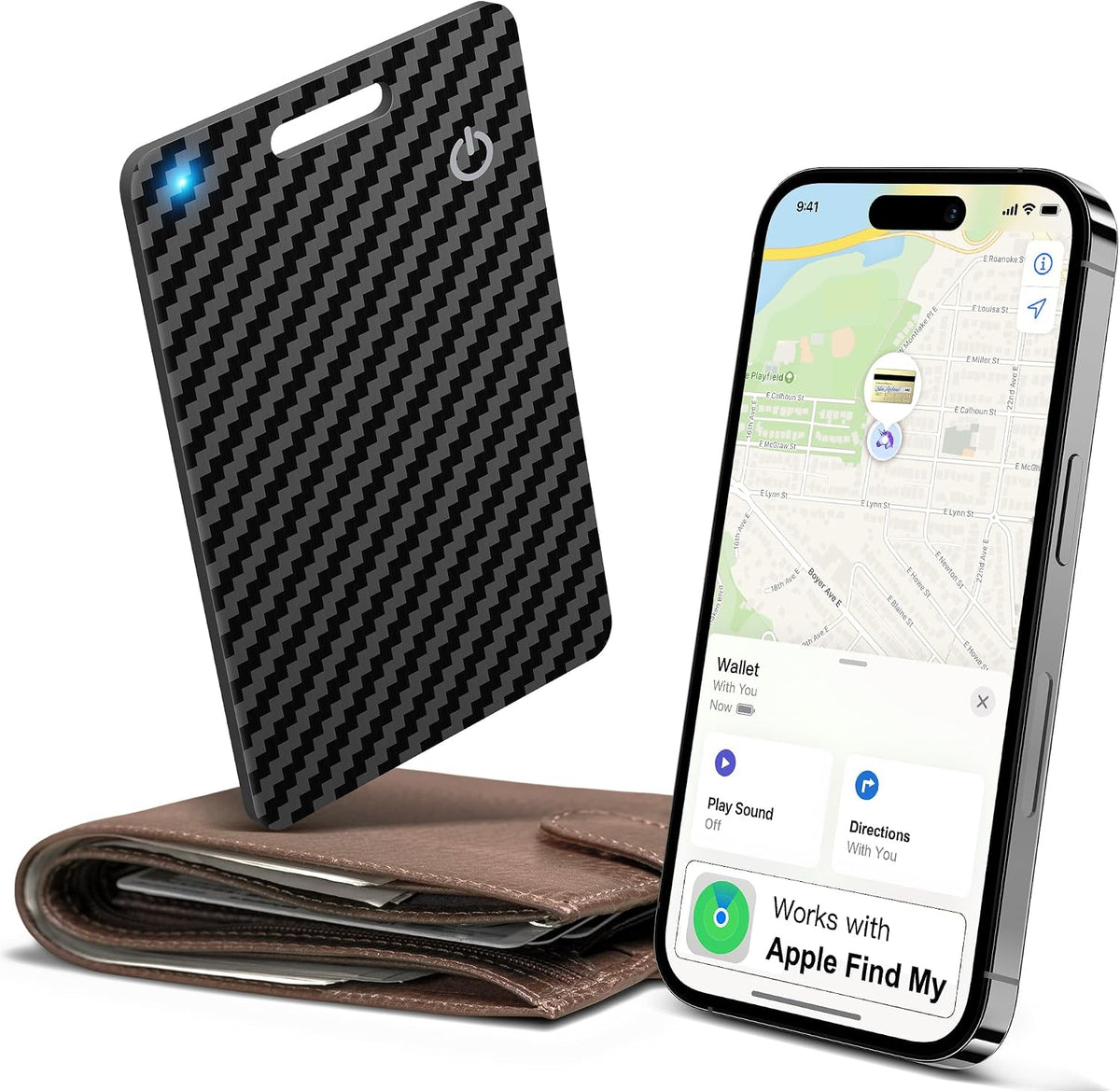 Wallet Tracker Card, Rechargeable, Works with Apple Find My