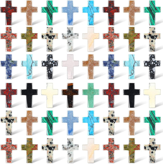 Nuenen 50 Pcs Cross Charm for Women Man Celebration Grad Decor Crystal Pocket Cross Necklace Natural Worry Stone Gift for Jewelry Making Craft Festival Decor(0.71 x 0.98 x 0.24 Inch,Fresh)