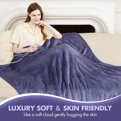Heated Blanket Throw 50" x 60" - Soft Flannel Sherpa Electric Blanket Throw with 5 Heating Levels & 4 Hours Auto Off, Machine Washable, Ideal Gift for Grandma (Purple)