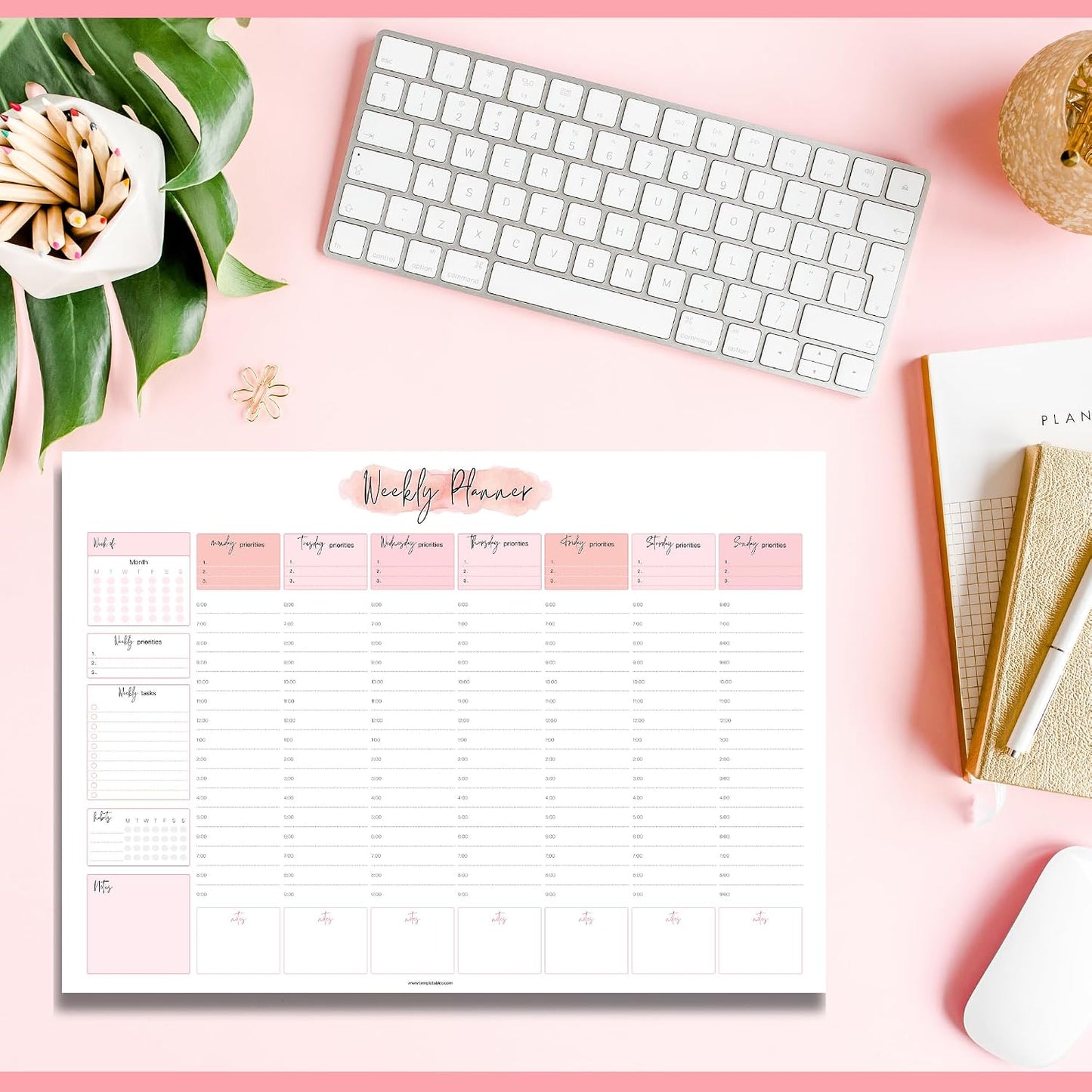 Weekly Hourly Planner Notepad, Daily Planner Desk Pad, Weekly Schedule, To Do List Note Pad, ADHD Planner | 50 Undated Tear Away Sheets | A4 (Rainbow)