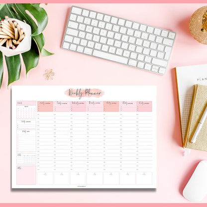 Weekly Hourly Planner Notepad, Daily Planner Desk Pad, Weekly Schedule, To Do List Note Pad, ADHD Planner | 50 Undated Tear Away Sheets | A4 (Rainbow)
