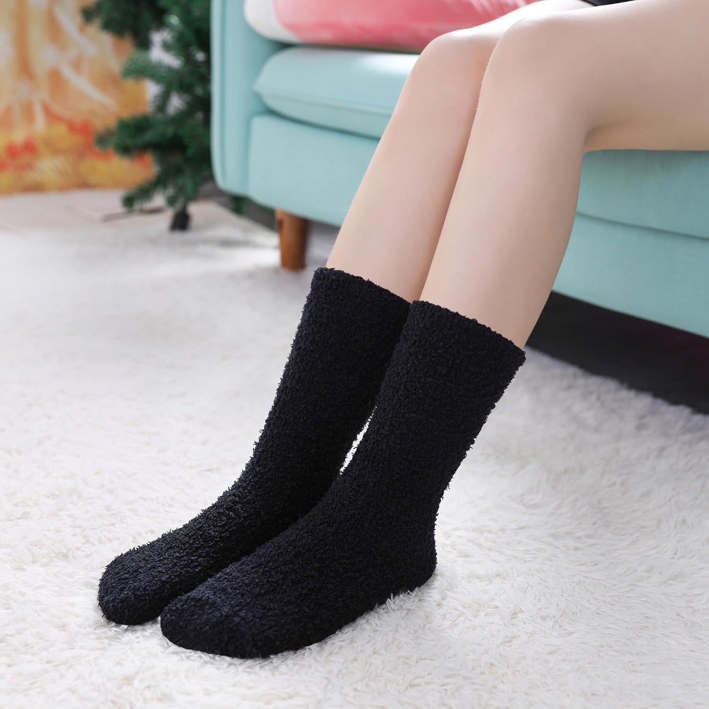 CHOWISH Womens Fuzzy Slipper Socks Super Soft Microfiber Fluffy Cozy Winter Warm Fuzzy Crew Socks