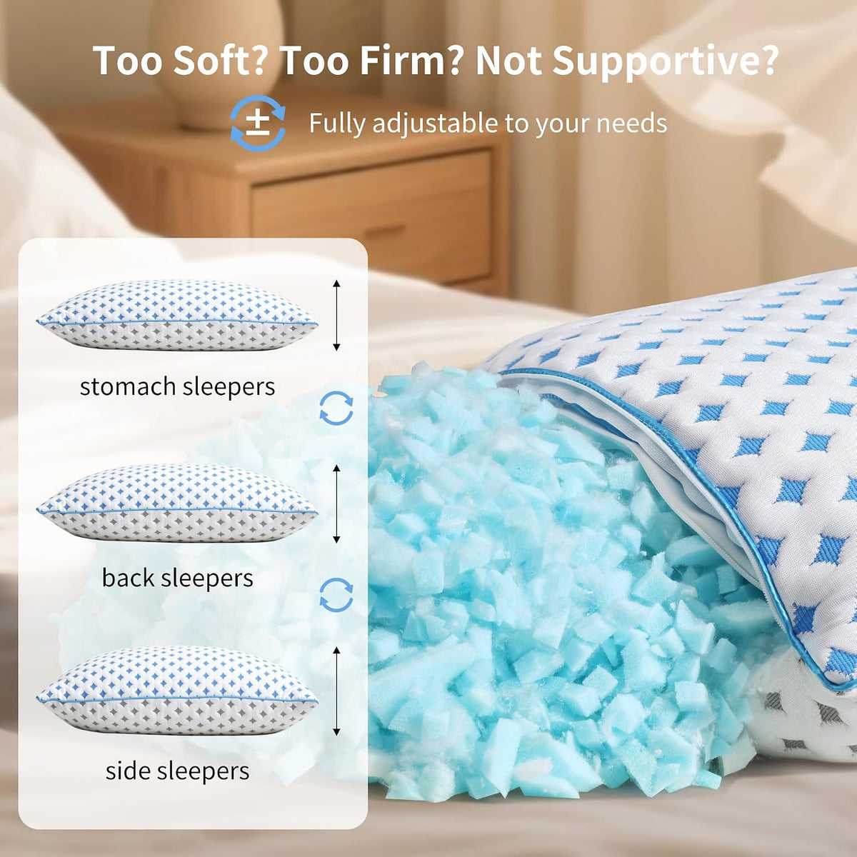 King Size Pillows Set of 2, Cooling Shredded Memory Foam Pillows
