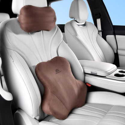 Coverado Car Lumbar Support Pillow and Car Neck Pillow Kit, Ergonomic Design Car Headrest Pillow for Driving, Relax Back Head Muscles Relieve Driving Fatigue, Breathable & Removable Cover, Gray