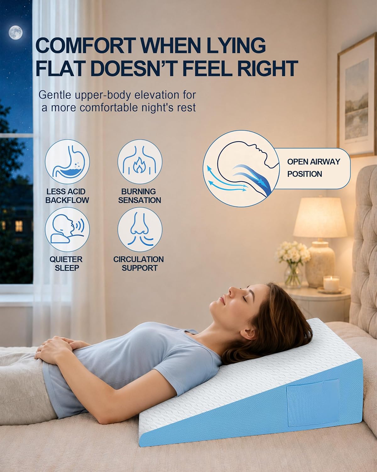 Wedge Pillow for Sleeping, 7.5" Memory Foam Bed Wedge Pillow