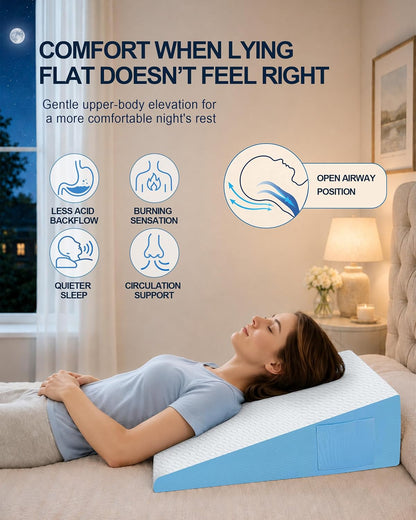 Wedge Pillow for Sleeping, 7.5" Memory Foam Bed Wedge Pillow
