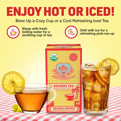 Caffeine Free Organic Rooibos Tea Bags 80 - Naturally Sweet Herbal Tea Safe for Kids & Pregnant Women – Low Tannin Premium South African Tea Red Tea - Sustainably & Ethically Farmed Red Rooibos Tea