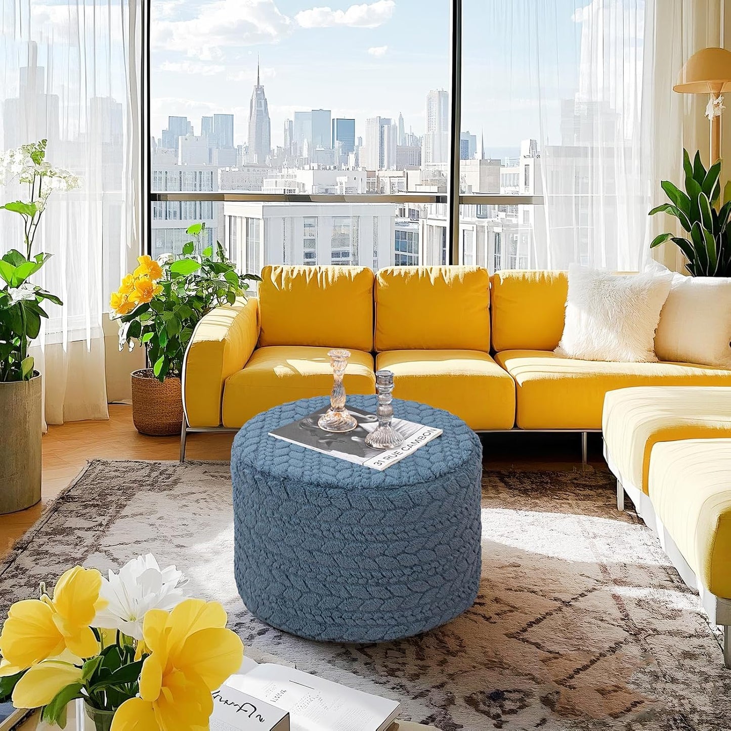 Round Pouf Ottoman 20 x 20 x 14 Inches Boho Poof Home Decor Floor Pouffe Ottoman Foot Rest for Couch Sofa Bean Bag Chairs Living Room Bedroom (Green)