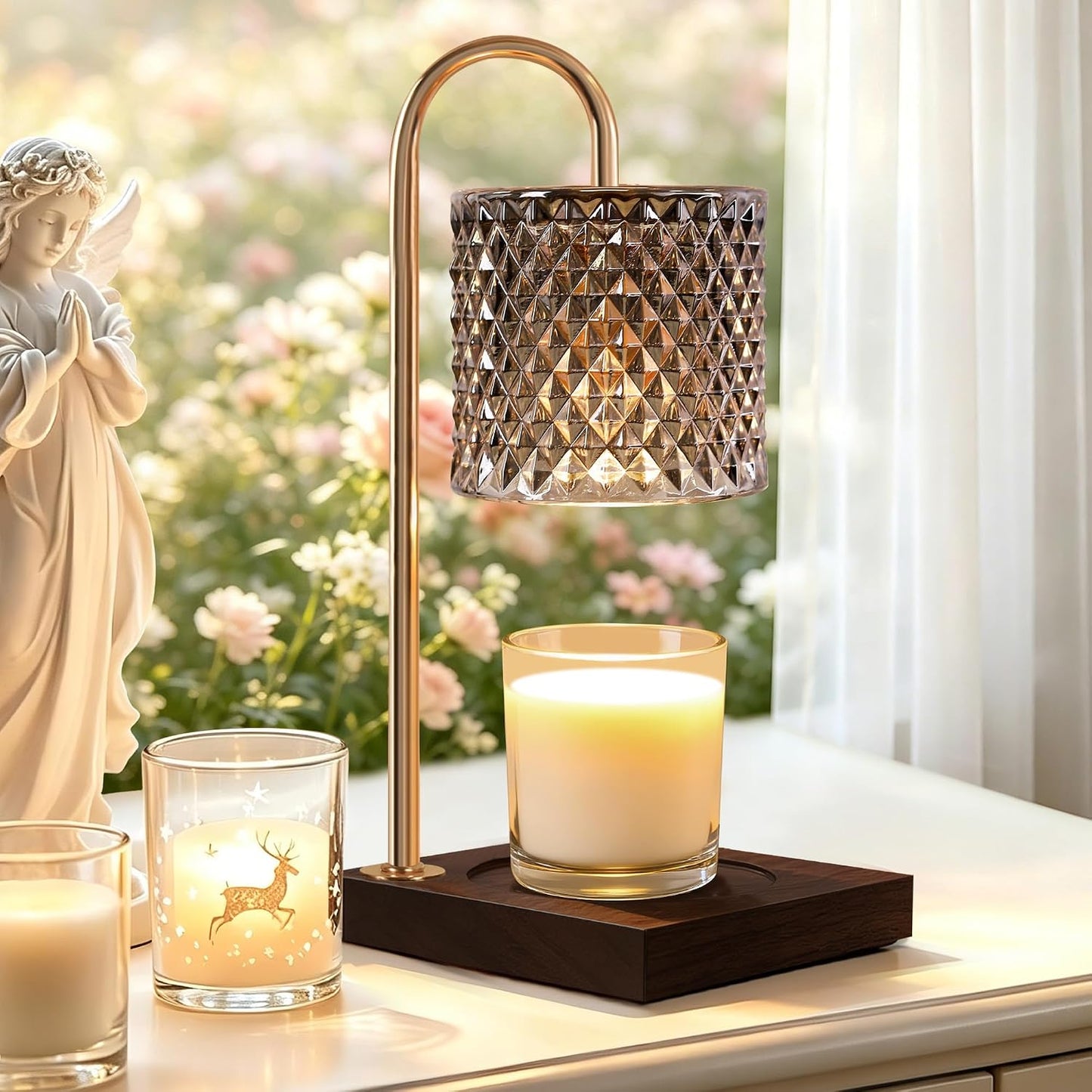 TigQiang Candle Warmer Lamp with Timer Dimmer, Birthday Gifts for Women Mom, House Warming Gifts, Elegant New Home Decor, Wax Warmer for Jar Candles, Heater Lamp for Scented Wax, Amber Glass