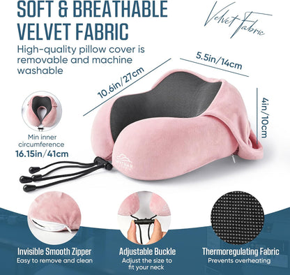 SkytraxComf® Travel Neck Pillow with Hood for Privacy on Long Flights | Memory Foam | Airplane Sleep | Safety-Tested Materials | Extra Large Hood | Chin Support | Earplugs | Washable Cover