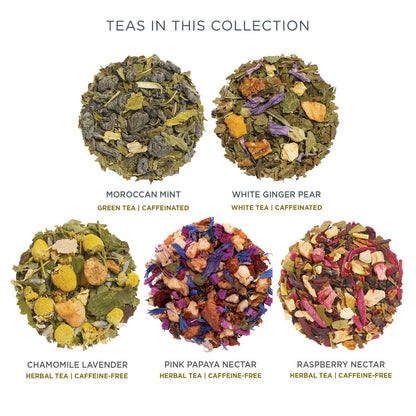 Tea Forte Premium Petite Presentation Box Gift Set Sampler, 10 Count, 2 of Each Blend Individually Wrapped Handcrafted Pyramid Infuser Bags, Demoiselle Tea