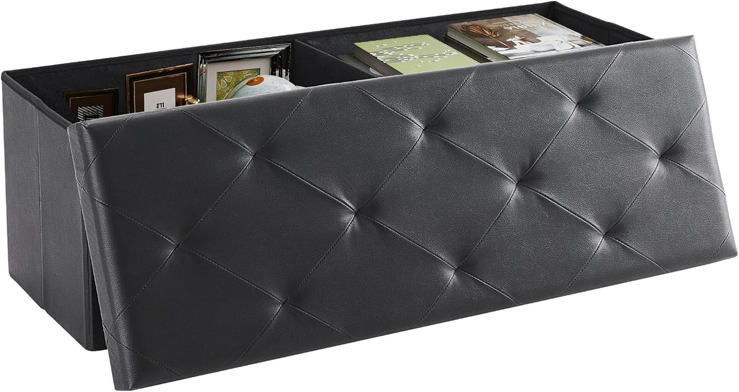 DUMOS 43 Inch Folding Storage Ottoman Bench, Large Hidden Storage Chest with Thicker Foam Padded Seat, End of Bed Foot Rest Stool for Bedroom Living Room Entryway, Load 660 lbs, Grey