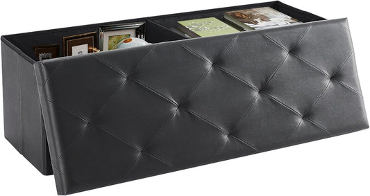 DUMOS 43 Inch Folding Storage Ottoman Bench, Large Hidden Storage Chest with Thicker Foam Padded Seat, End of Bed Foot Rest Stool for Bedroom Living Room Entryway, Load 660 lbs, Grey