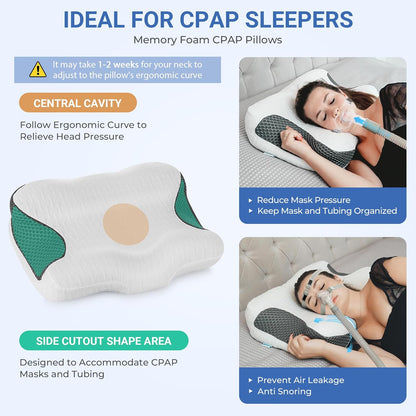 Elviros CPAP Pillow for Sleeping, HSA/FSA Ergonomic Adjustable Height Neck Support Memory Foam Bed Pillow for CPAP Users with Sleep Apnea, Suitable for Side and Back Sleepers
