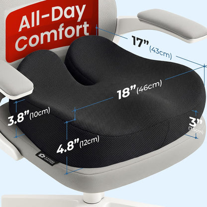 5 STARS UNITED Seat Cushion - Memory Foam Chair Cushion for Tailbone Pain Relief - Ergonomic Support for Coccyx, Sciatica & Butt - Office, Desk & Gaming Chair, Car Seat, Wheelchair, Black Suede