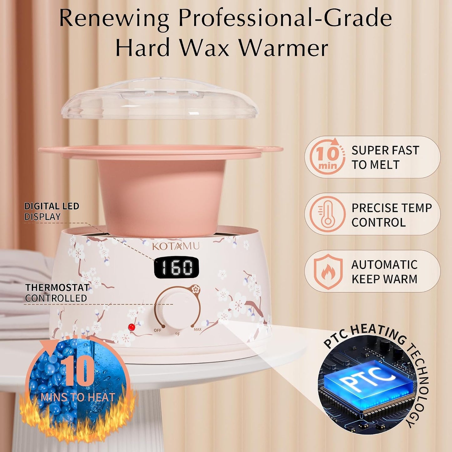 KOTAMU Waxing Kit for Women & Men, Pink Digital Wax Pot Warmer Hair Removal | Home Hard Wax Kit, Wax Machine, Face, Eyebrow, Bikini, Brazilian, Body, Sensitive Skin, 25 Accessories, Beginner-Friendly