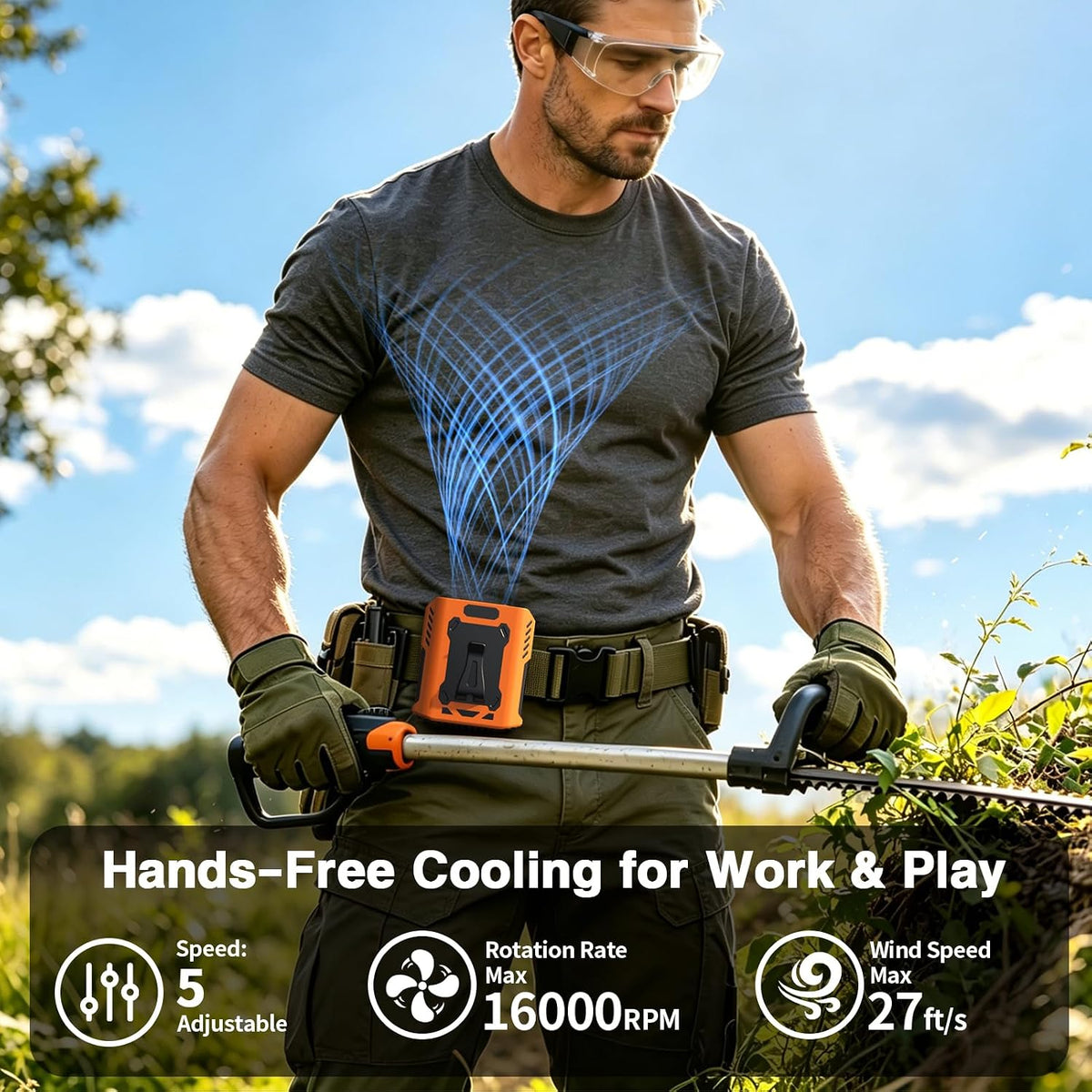 Waist Fan, 4-in-1 Hands-Free Belt Fan, Portable, 1OOOOmAh Up to 24H
