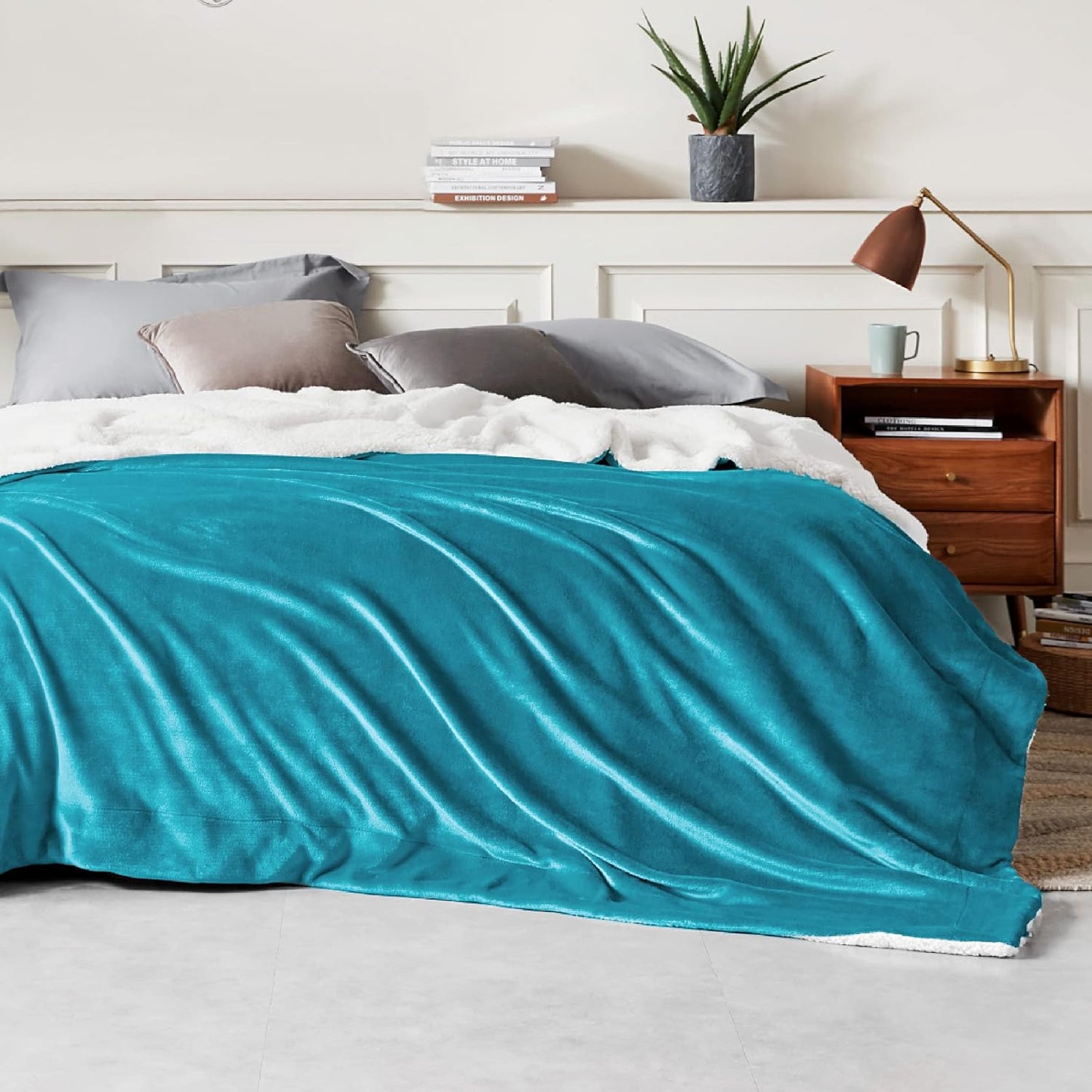 Bedsure GentleSoft Sherpa Fleece Throw Blanket for Couch, Non-Heated, Thick & Warm Cozy Blanket for Winter, Soft Fuzzy Plush Throw Gifts for Women and Men, Grey, 50x60 Inches