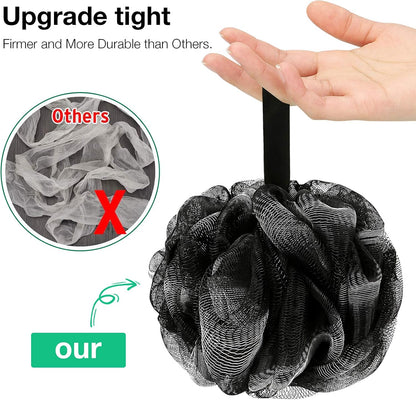 DadyMart Shower Loofah Sponge Pouf – XL Exfoliating Bath Puff Body Scrubber, Soft Mesh Shower Sponge with Reinforced Knot, Rich Lather, Set of 4 for Women and Men