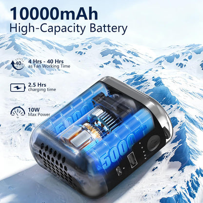10000mAh Portable Waist Fan Clip On Rechargeable, Personal Wearable Belt Neck Fan with 5 Speeds & Flashlight, Hands-Free MAX 40H Work Time for Outside Jobsite Camping Travel (Black)