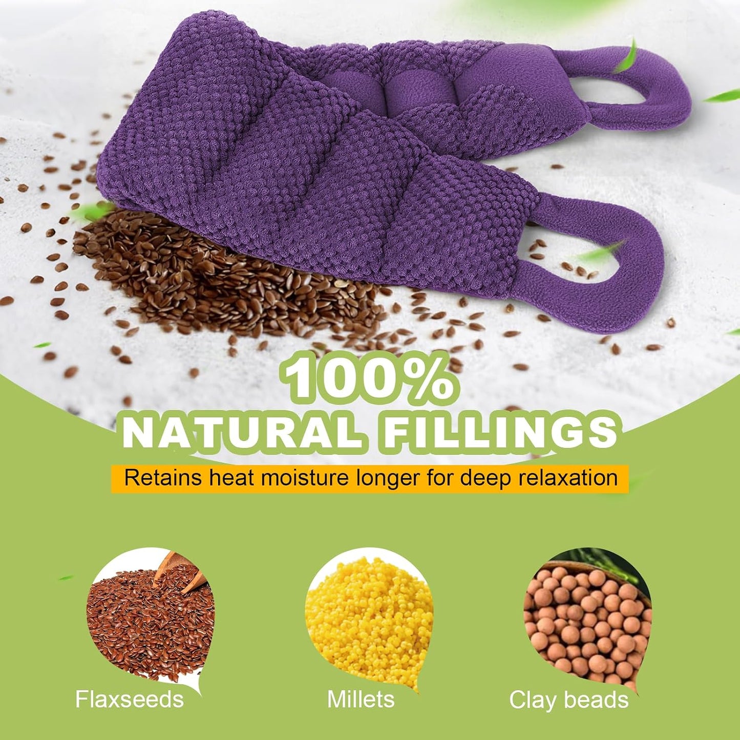 UNCN Long Wide Heating Pad for Neck and Shoulders Back 33x5.9 Microwavable Large Moist Heat Pack Warm Hot Compress Neck Wrap Weighted Bag Massage Reusable Herbal Nature Calming Portable 1.95Pounds