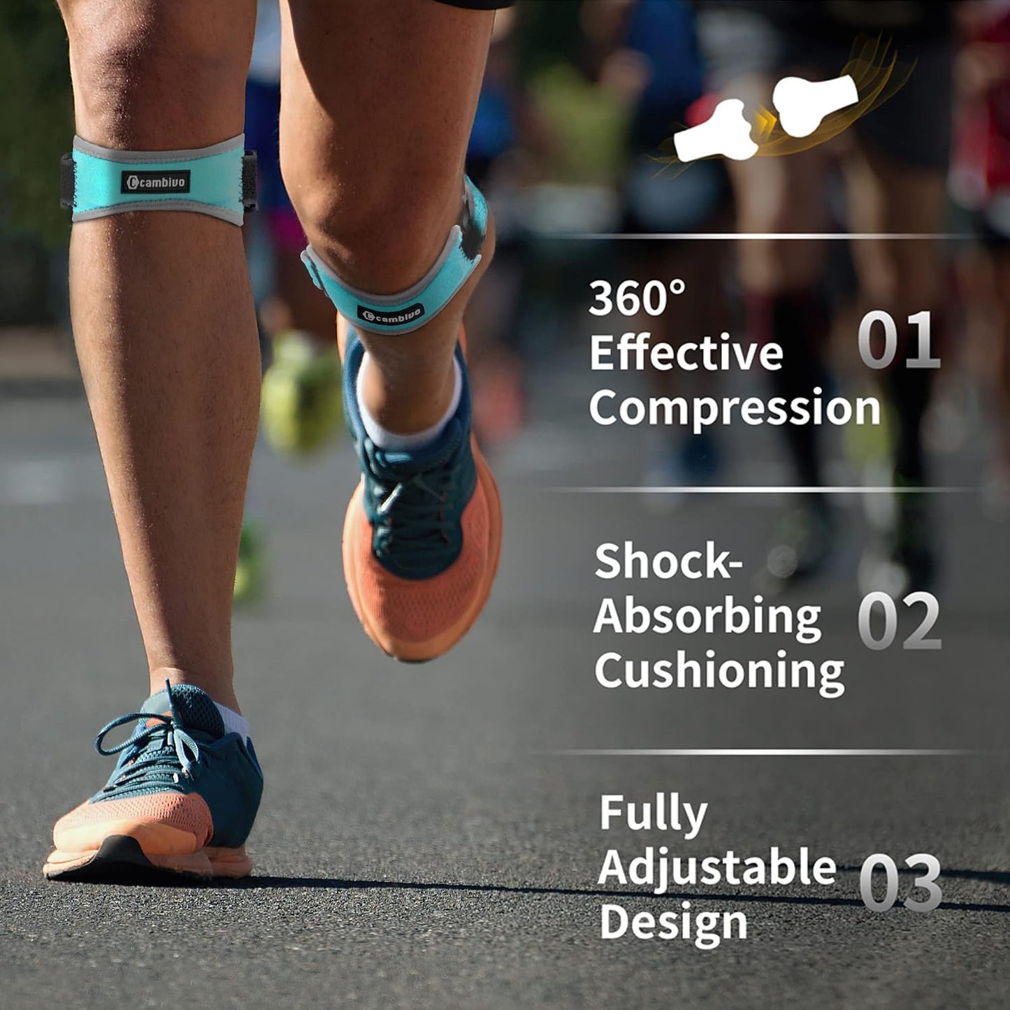 CAMBIVO 2 Pack Patella Tendon Knee Straps, Knee Brace for Women & Men with Extra Straps, Patella Bands for Pain Relief, Osgood Schlatter, Jumper’s Knee, Tendonitis, Running, Basketball, Volleyball