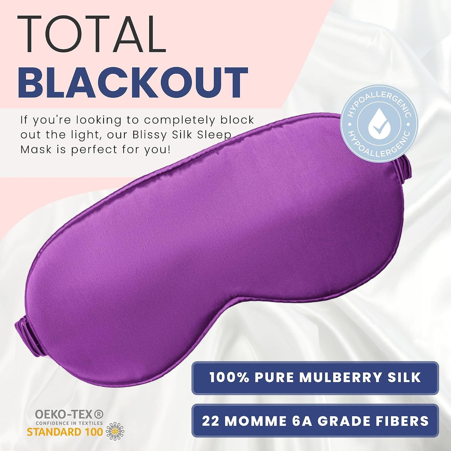 Blissy Silk Sleep Mask - Eye Sleeping Mask for Women & Men for Total Blackout - 100% Pure Mulberry Silk, 22 Momme 6a Fibers - Blindfold Sleep Mask Side Sleeper Eye Cover (Non Adjustable)