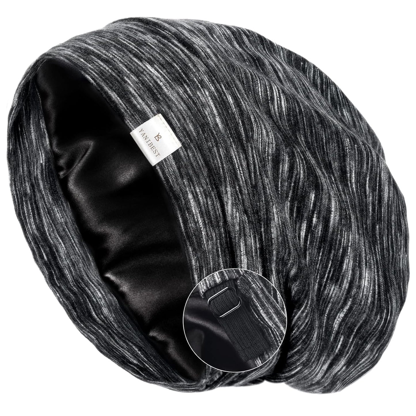 YANIBEST Hair Cover Bonnet Satin Sleep Cap - Adjustable Stay on Silk Lined Slouchy Beanie for Night Sleeping Surgical Hats Pure Black
