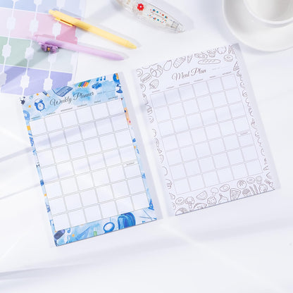 Weekly Planner Notepad Tear Off Set of 2 Weekly Calendar Pad 52 Undated To Do List Notepad Sheets Desk Planner Planning Pads Productivity Tracker for Work Goals Notes Schedule Ideas, Floral Blue