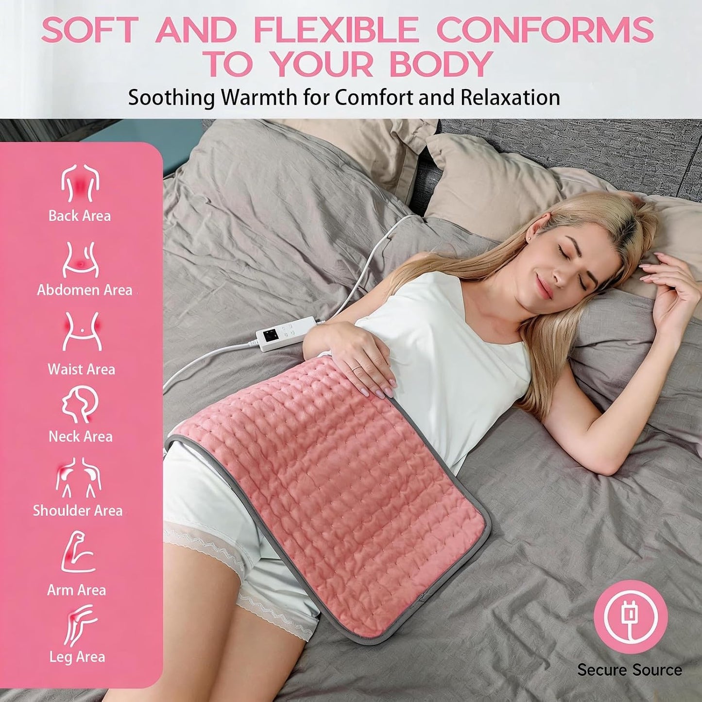 Heating Pad for Period Cramps, Heating Pad for Back/Neck/Shoulder Muscle Pain, 6 Heating & 4 Timer Setting, Auto Shut Off, Dry/Moist Heat & Machine Washable, Birthday Christma s Gifts for Women Mom