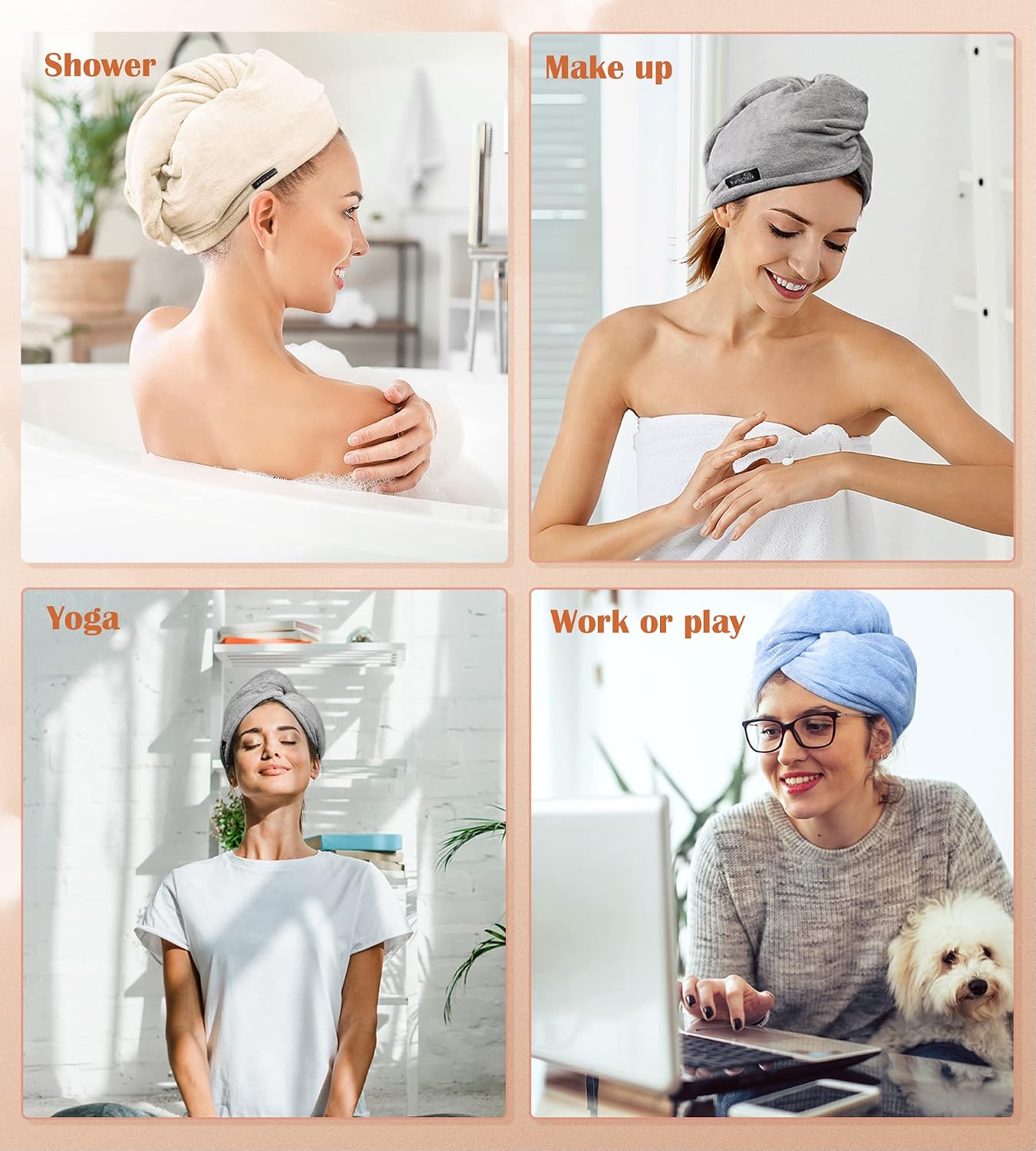 POPCHOSE Microfiber Hair Towel Wrap, 3 Pack Fast Drying Hair Turban, Stocking Stuffers for Women, Soft Ultra Absorbent, No Frizz Hair Wrap Towels for Women Wet Hair, Curly, Longer, Thicker Hair