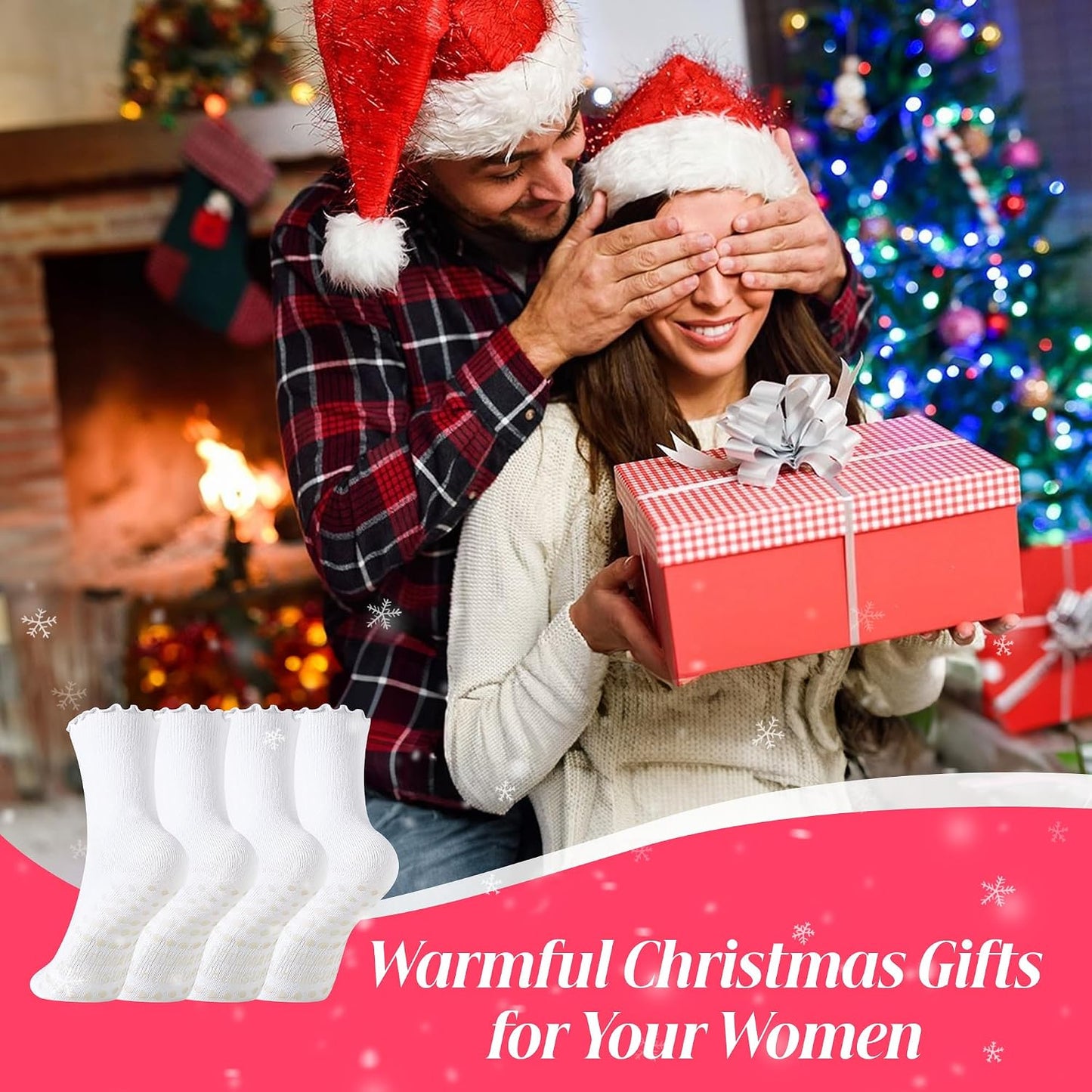 COOLMATE Pilates Socks with Grips for Women, Yoga Socks, Crew Non Slip Women for Barre, Pilates Gifts for Women - Colors A