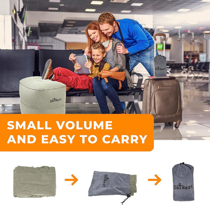 Inflatable Foot Rest Pillow for Airplane Travel - Adjustable Leg Rest for Long Flights, Baby/Toddler Airplane Seat Extender - Grey
