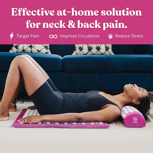 Spirol Acupressure Mat and Pillow Set for Back, Neck and Shoulder Pain Relief, with Flexible Acupressure Spikes, Includes Carry Bag (Onyx)