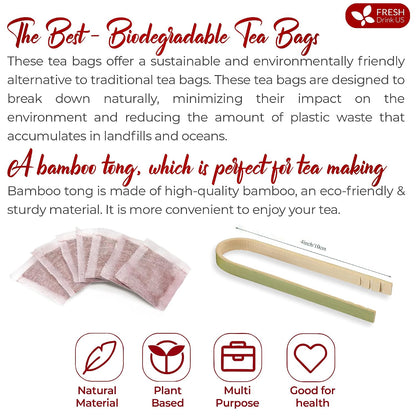 FreshDrinkUS, Premium 75 Rosehip Tea Bags, 100% Natural & Pure. Made with Eco-Conscious Tea Bags. No Sugar, No Caffeine, No Gluten, Vegan.