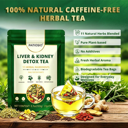 Liver & Kidney Detox Cleanse Herbal Tea - 11 Herbal Ingredients, Natural Blend Dandelion Wolfberry Goji Berry Milk Thistle & Chrysanthemum Tea - Chinese Kidney & Liver Health Tea Bags, Caffeine & Sugar Free, 15 Servings