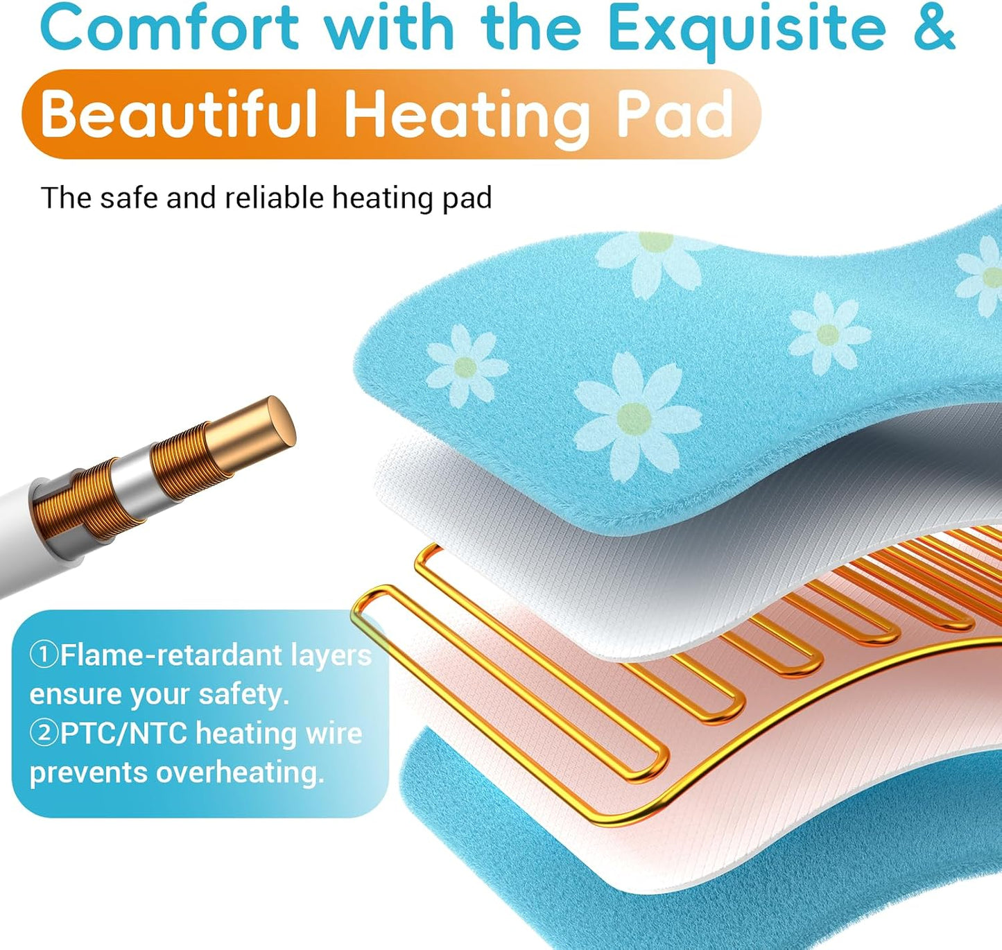 Comfytemp Extra Large Heating Pad for Back & Period, 33''x 17'' King Size FSA Eligible Pack, Birthday Gifts for Women Men Mom Dad, HSA Electric XL Heat Wrap for Body/Shoulder/Neck/Knee, Washable, Blue