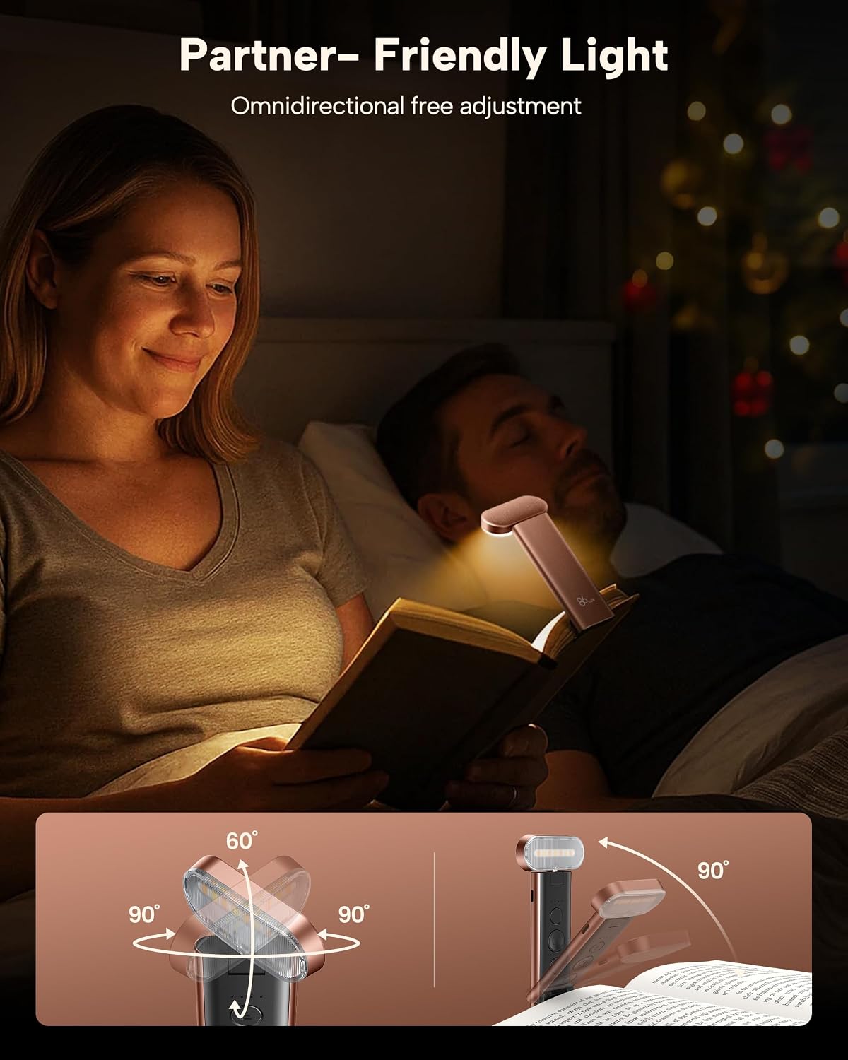 86lux Book Light, Rechargeable Reading Light for Book in Bed